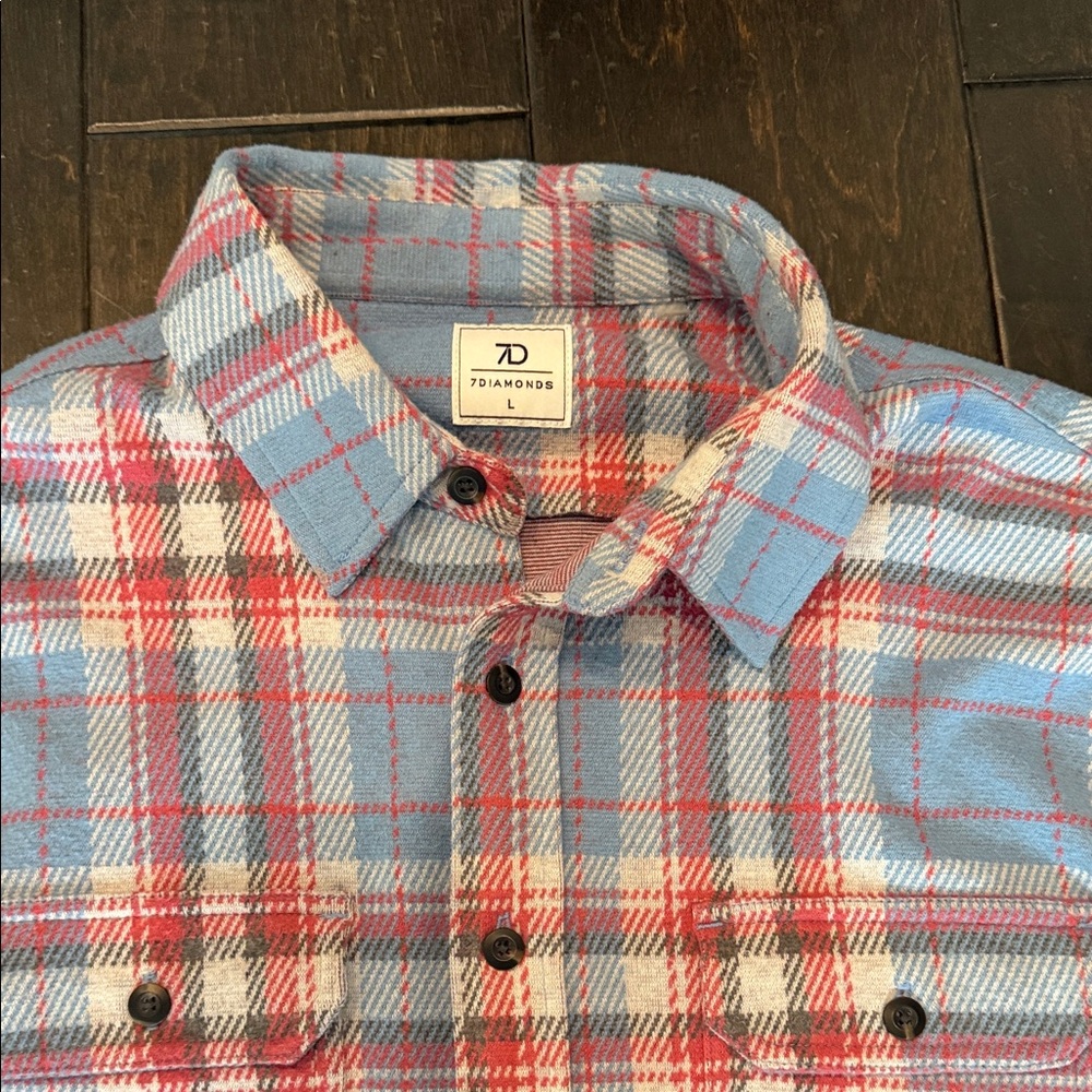 7 Diamonds Sky Blue and Crimson Checkered Shirt